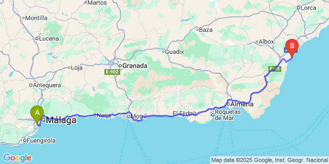 Map: Malaga Airport (AGP), Marbella to Villaricos