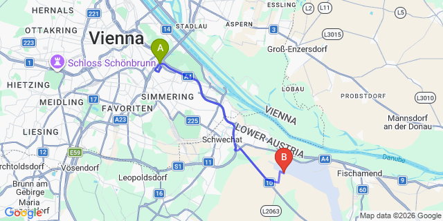 Map: Vienna International Busterminal (VIB) to Aderklaa