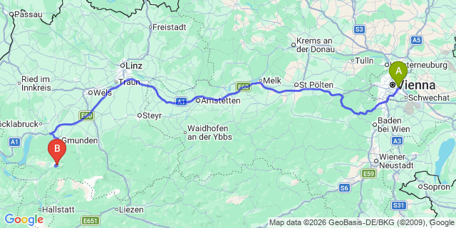 Map: Vienna International Busterminal (VIB) to Bad Aussee