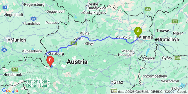 Map: Vienna International Busterminal (VIB) to Bad Gastein