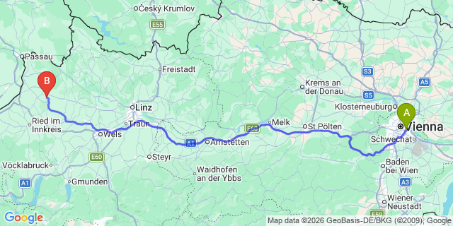 Map: Vienna International Busterminal (VIB) to Bad Ischl
