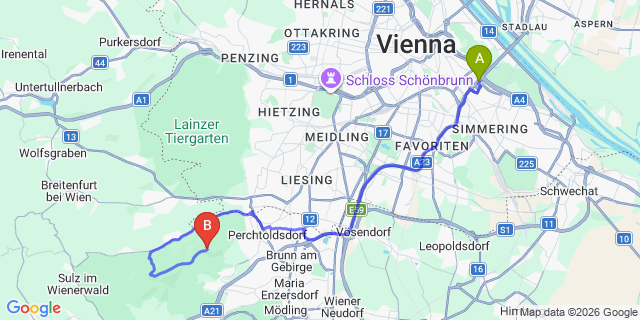 Map: Vienna International Busterminal (VIB) to Bad Tatzmannsdorf