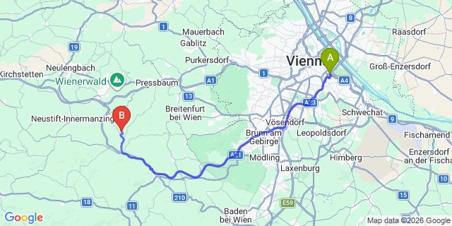 Map: Vienna International Busterminal (VIB) to Bad Waltersdorf