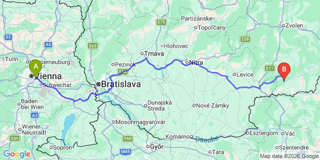 Map: Vienna International Busterminal (VIB) to Banska Bystrica
