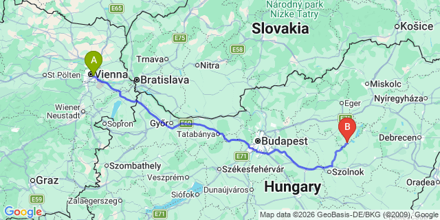Map: Vienna International Busterminal (VIB) to Belgrade city (all areas)