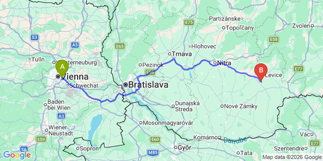 Map: Vienna International Busterminal (VIB) to Bojnice