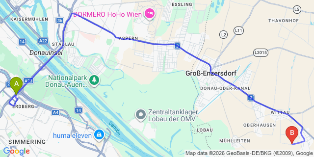 Map: Vienna International Busterminal (VIB) to Brno