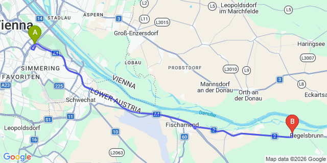Map: Vienna International Busterminal (VIB) to Bük