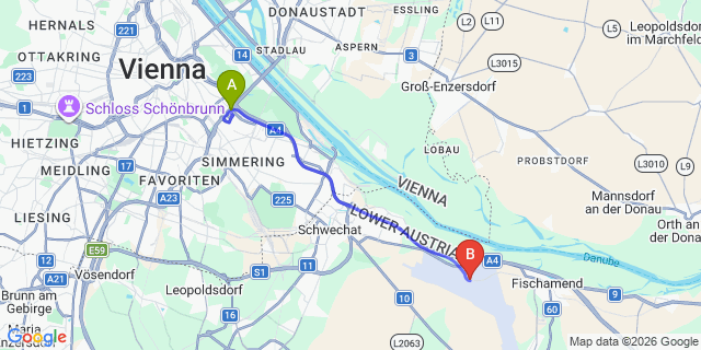 Map: Vienna International Busterminal (VIB) to Deutsch-Wagram