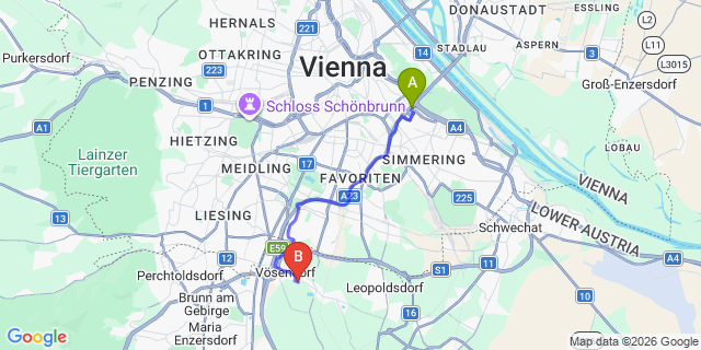 Map: Vienna International Busterminal (VIB) to Döbling