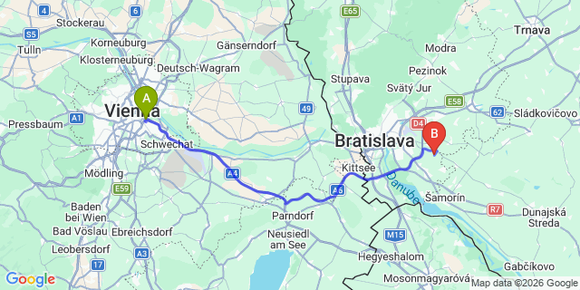 Map: Vienna International Busterminal (VIB) to Dunakiliti