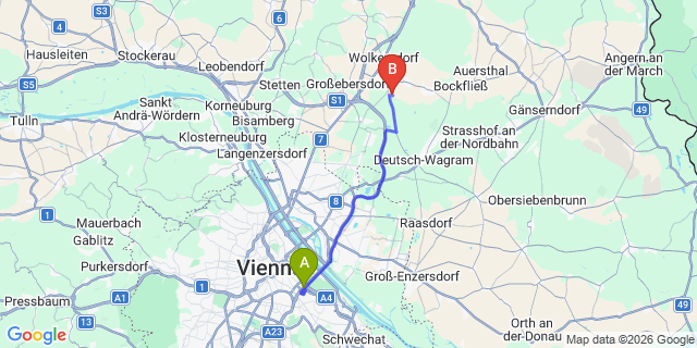 Map: Vienna International Busterminal (VIB) to Eisenstadt