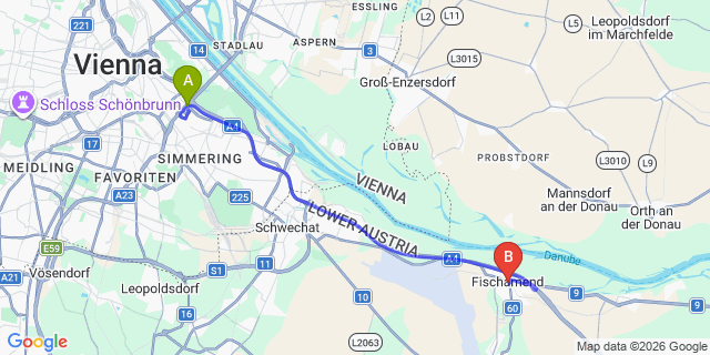 Map: Vienna International Busterminal (VIB) to Fischamend