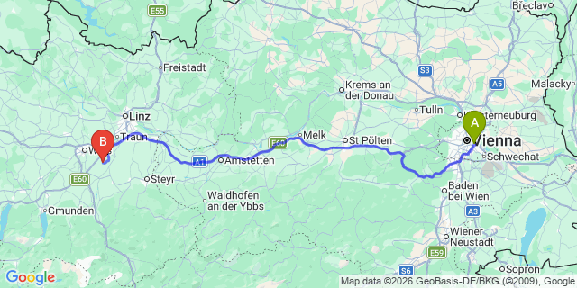 Map: Vienna International Busterminal (VIB) to Furrach