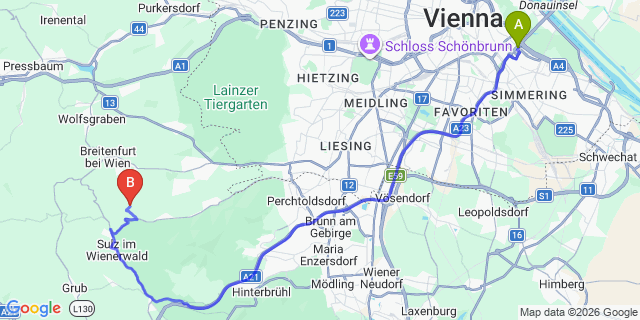 Map: Vienna International Busterminal (VIB) to Gablitz
