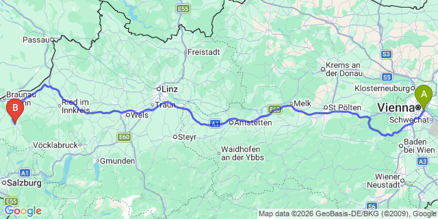 Map: Vienna International Busterminal (VIB) to Gastein