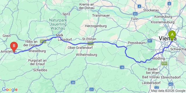 Map: Vienna International Busterminal (VIB) to Göstling-Hochkar