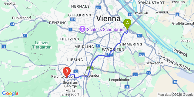 Map: Vienna International Busterminal (VIB) to Gumpolskirchen