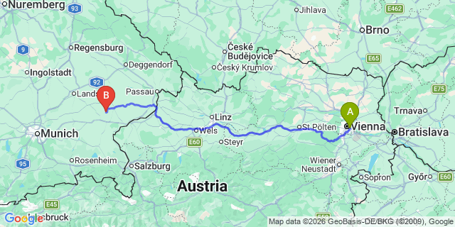 Map: Vienna International Busterminal (VIB) to Hinterglemm
