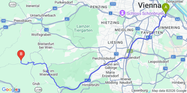 Map: Vienna International Busterminal (VIB) to Hollabrunn