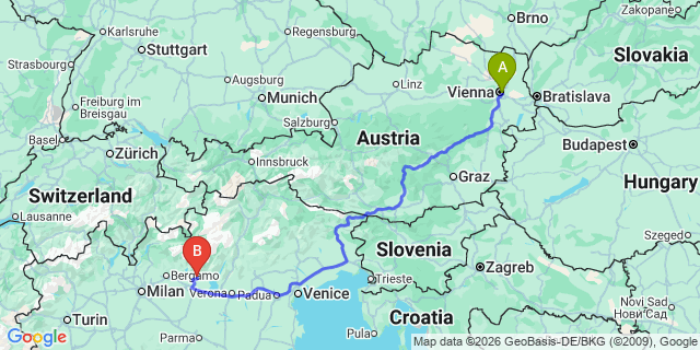 Map: Vienna International Busterminal (VIB) to Ischgl