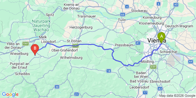 Map: Vienna International Busterminal (VIB) to Kapfenberg