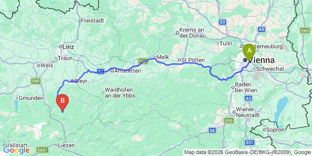 Map: Vienna International Busterminal (VIB) to Klagenfurt
