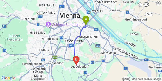 Map: Vienna International Busterminal (VIB) to Laa an der Thaya