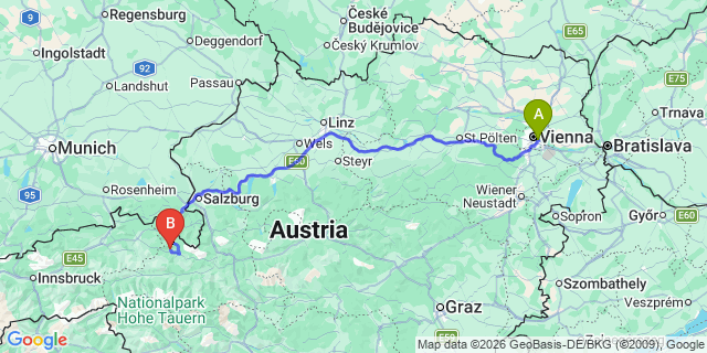 Map: Vienna International Busterminal (VIB) to Lienz