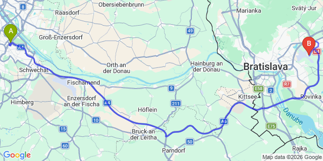 Map: Vienna International Busterminal (VIB) to Limbach