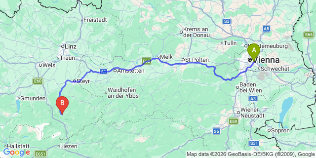 Map: Vienna International Busterminal (VIB) to Linz
