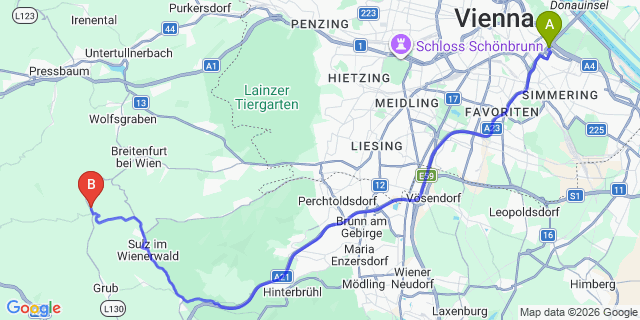 Map: Vienna International Busterminal (VIB) to Loipendorf