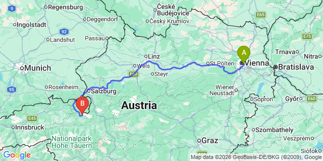 Map: Vienna International Busterminal (VIB) to Maria Alm
