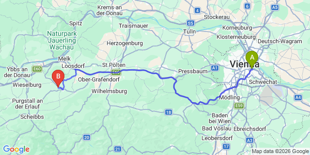 Map: Vienna International Busterminal (VIB) to Mariazell