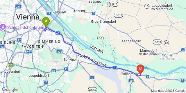 Map: Vienna International Busterminal (VIB) to Mikulov