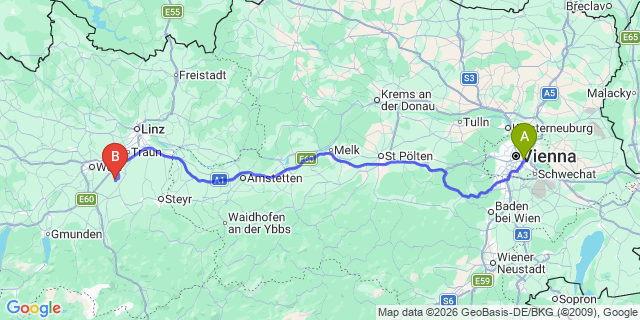 Map: Vienna International Busterminal (VIB) to Murau