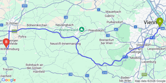 Map: Vienna International Busterminal (VIB) to Murter