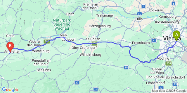 Map: Vienna International Busterminal (VIB) to Neuhofen an der Ybbs