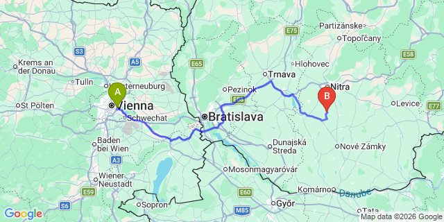 Map: Vienna International Busterminal (VIB) to Nitra