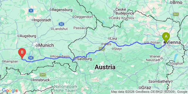 Map: Vienna International Busterminal (VIB) to Obergurgl