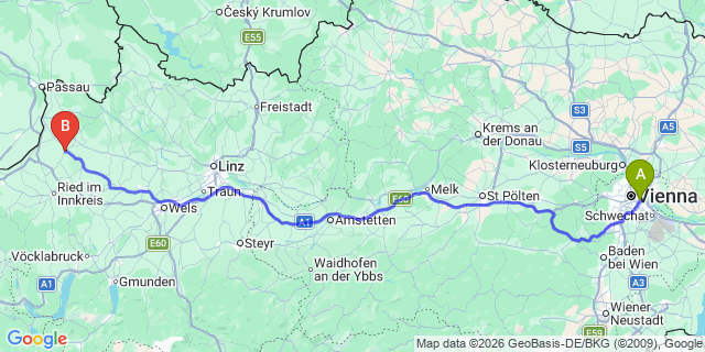 Map: Vienna International Busterminal (VIB) to Obertauern