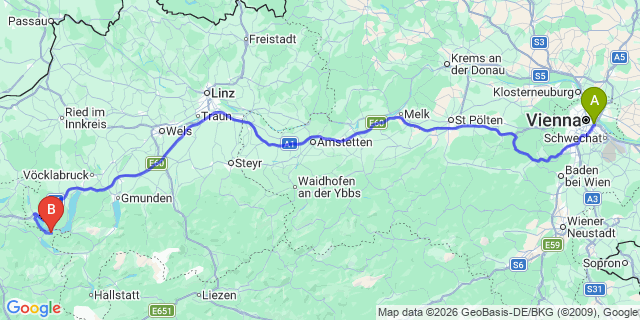 Map: Vienna International Busterminal (VIB) to Passau