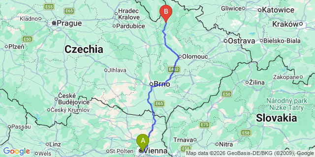 Map: Vienna International Busterminal (VIB) to Poznan