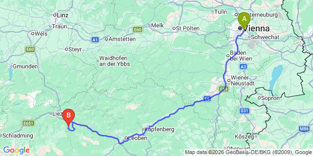 Map: Vienna International Busterminal (VIB) to Prague city (all areas)