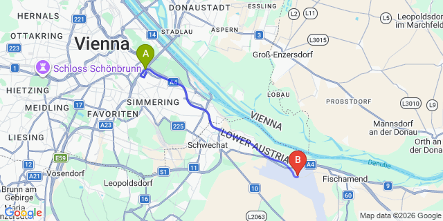 Map: Vienna International Busterminal (VIB) to Raasdorf