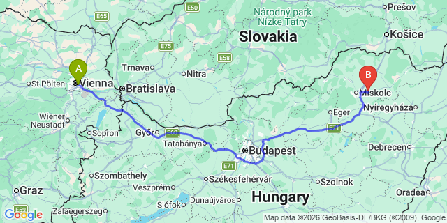 Map: Vienna International Busterminal (VIB) to Raca