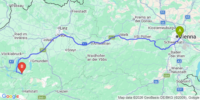 Map: Vienna International Busterminal (VIB) to Ramsau am Dachstein