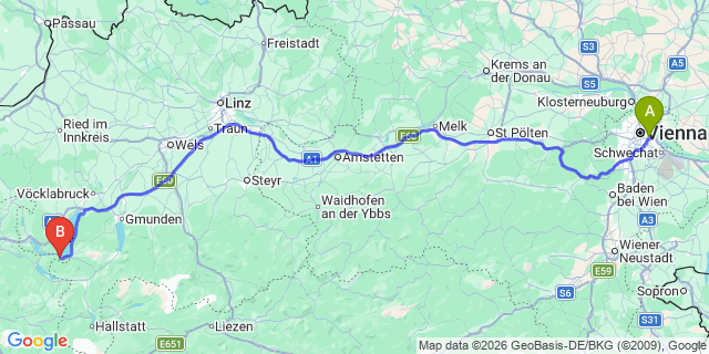 Map: Vienna International Busterminal (VIB) to Ried im Innkreis
