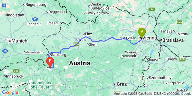 Map: Vienna International Busterminal (VIB) to Salzburg