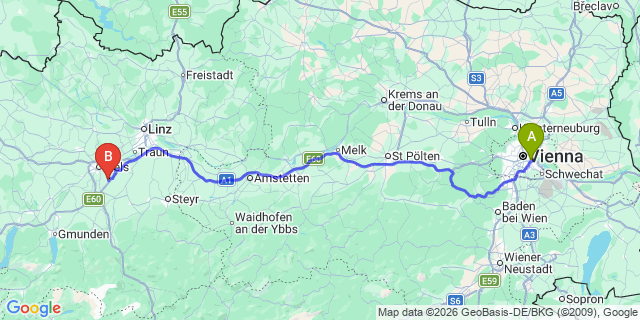 Map: Vienna International Busterminal (VIB) to Sankt Lorenzen ob Murau